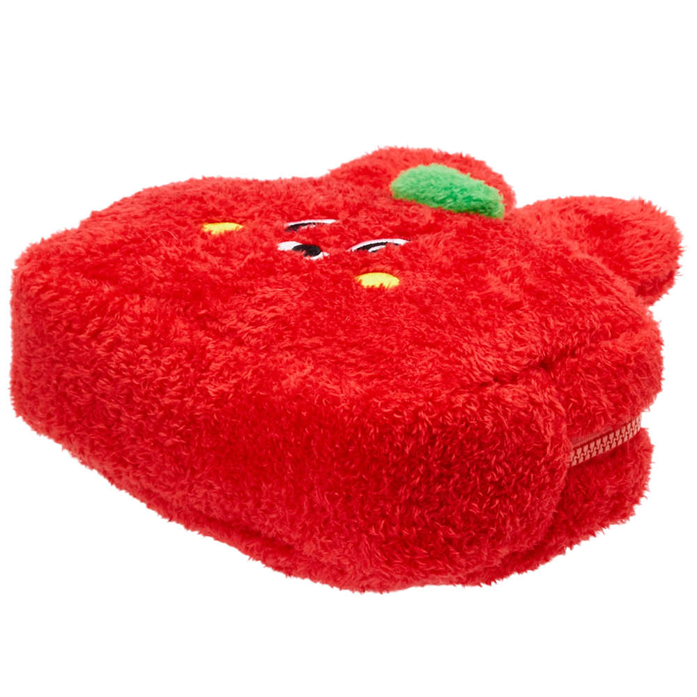 GraceGift Wasabi Bear聯名 辣椒醬熊 格紋絨毛化妝包 正紅色 實拍圖