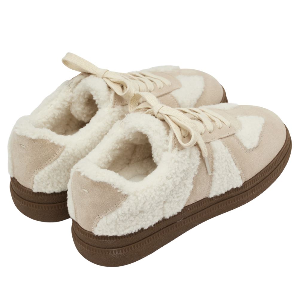 泰迪冬絨毛毛厚底德訓鞋 杏