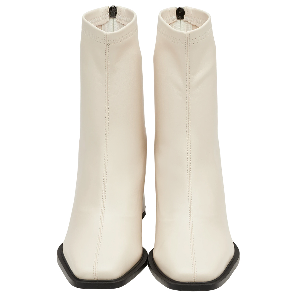 時髦歐膩方頭後拉鍊車線高跟襪靴 米白