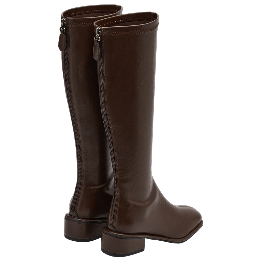 簡約達人後拉鍊中跟長靴 咖