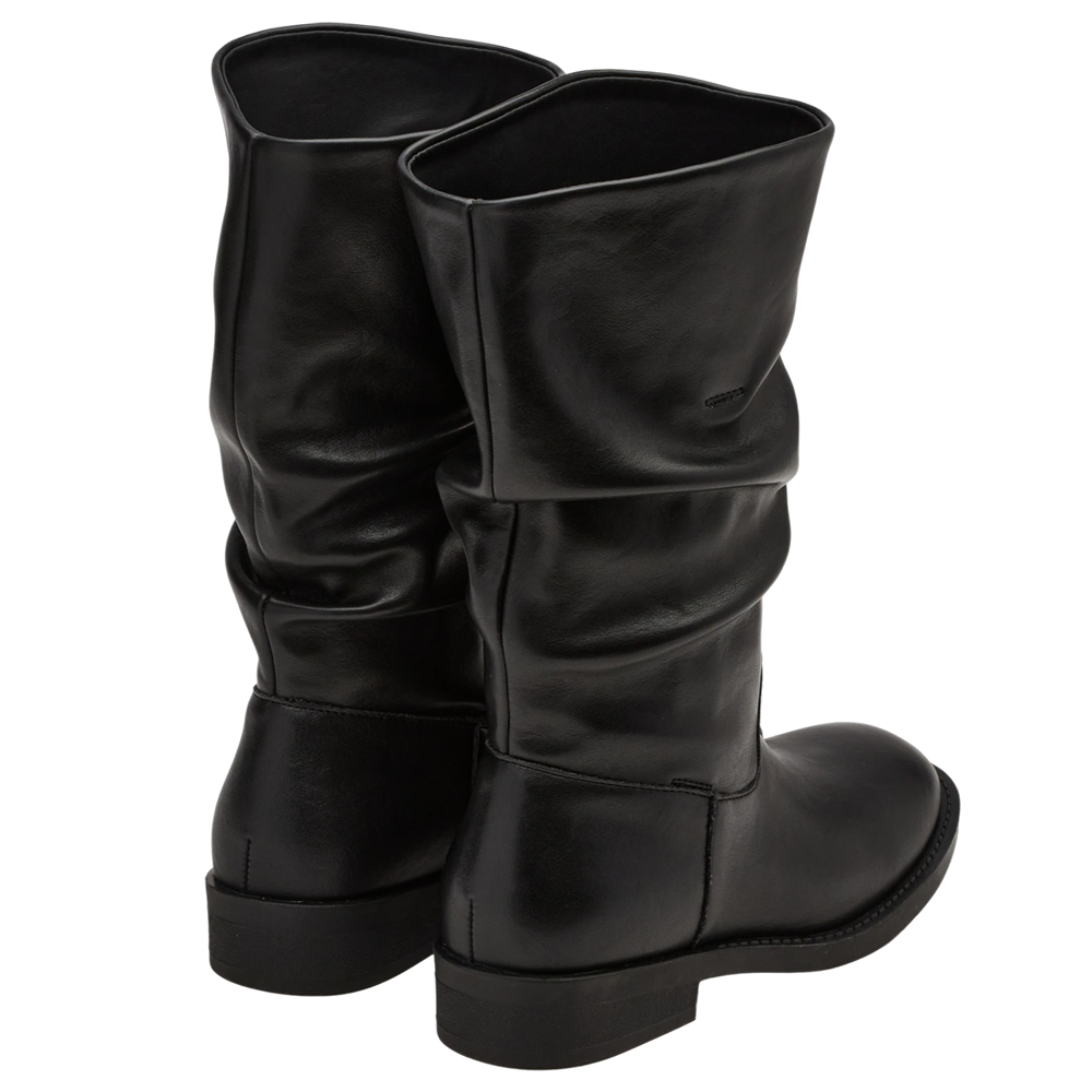 美腿神器小V口堆堆中筒海盜靴 黑