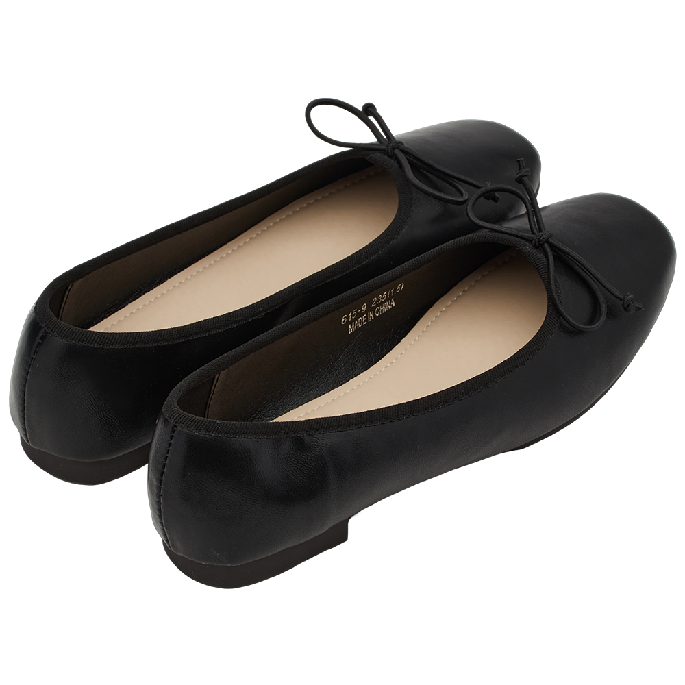 GraceGift平價女鞋 時尚秀場 方圓頭 法式經典蝴蝶結芭蕾舞平底娃娃鞋 黑色