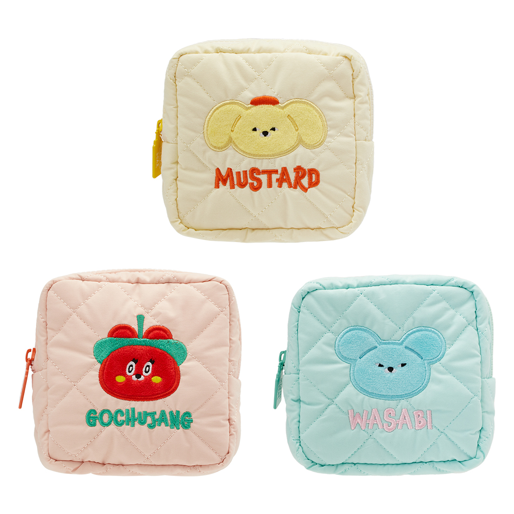 GraceGift Wasabi Bear聯名 芥末熊 格紋鋪棉收納包 藍綠色 實拍圖