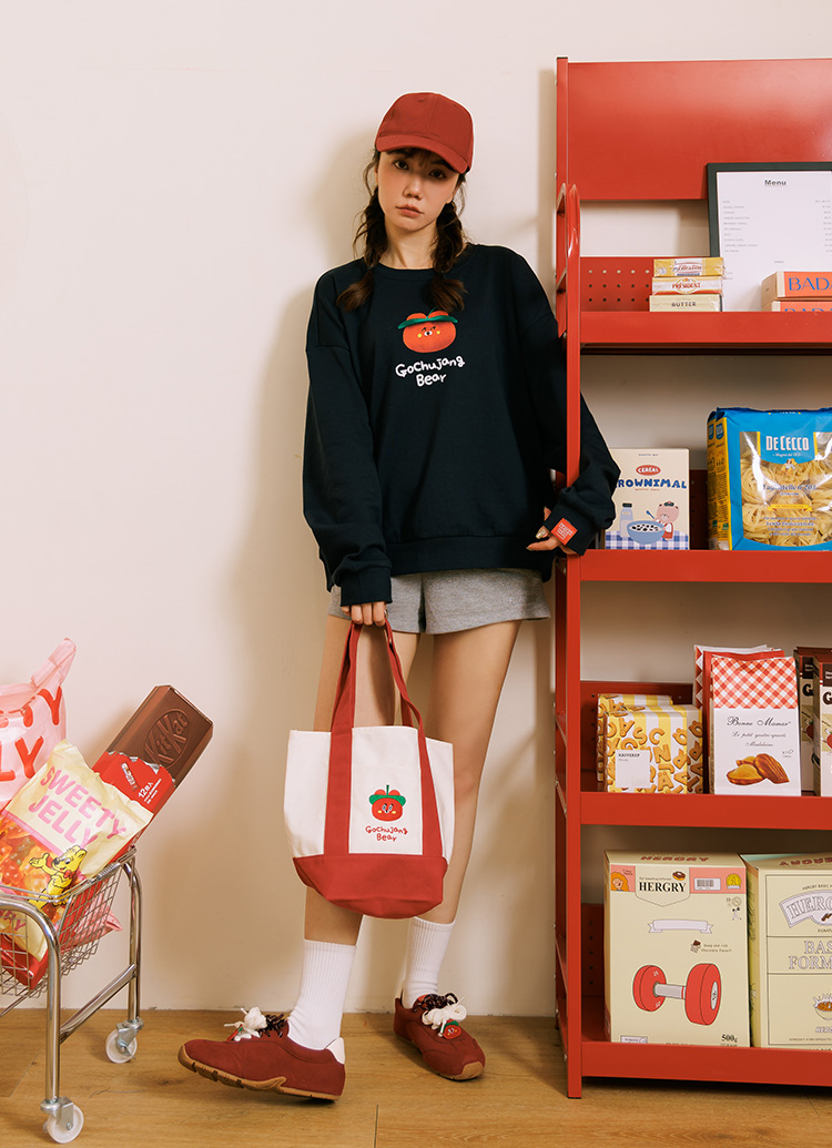 GraceGift Wasabi Bear聯名 辣椒醬熊 撞色口袋肩背帆布包 正紅色