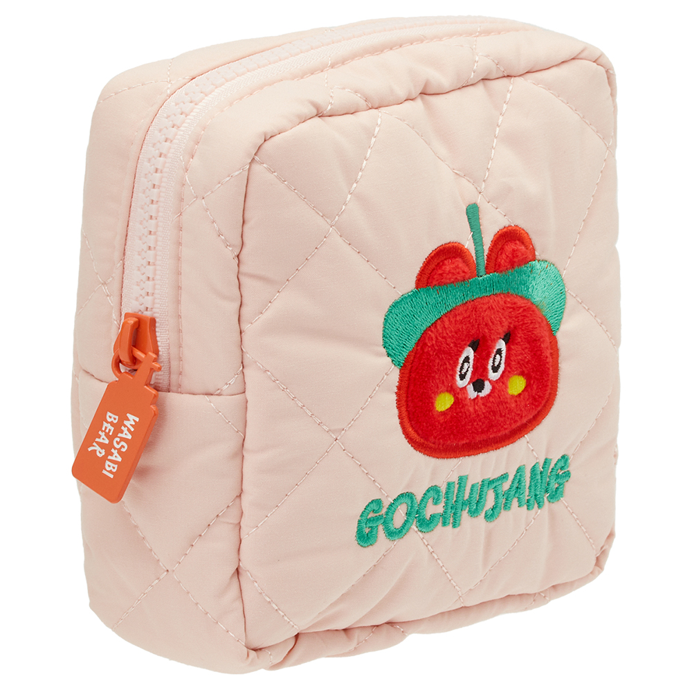 GraceGift Wasabi Bear聯名 辣椒醬熊 格紋鋪棉收納包 粉色 實拍圖