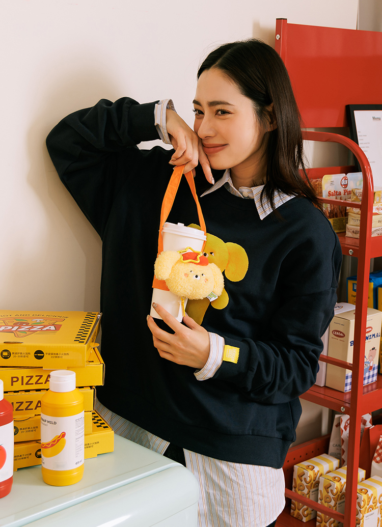 GraceGift Wasabi Bear聯名 黃芥末熊 絨毛星星吊飾飲料提袋 隨行包 黃色