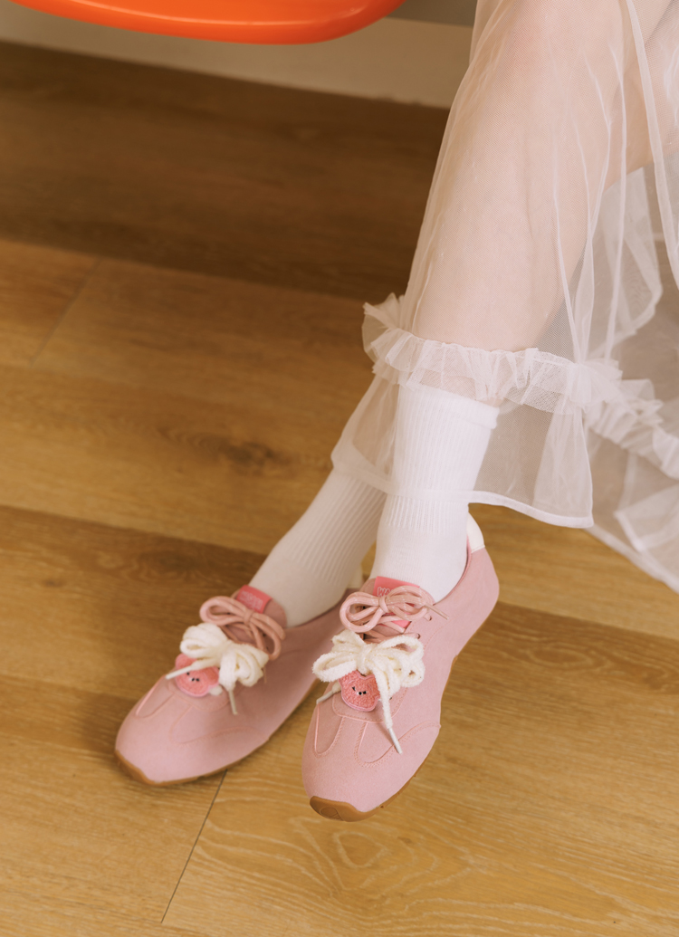 Grace Gift 平價女鞋 Wasabi Bear 聯名 粉芥末熊 休閒運動鞋 粉紅色 穿搭實拍