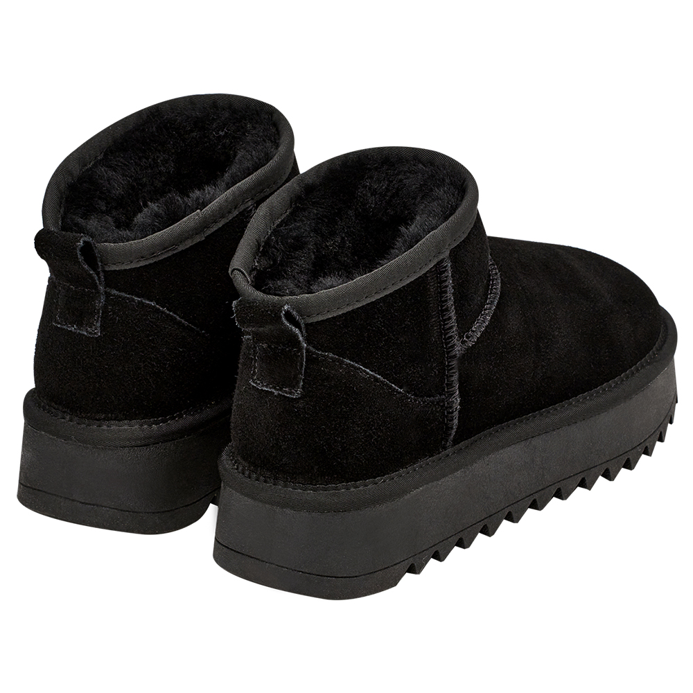 保暖神器暖絨牛麂皮短筒厚底雪靴 黑